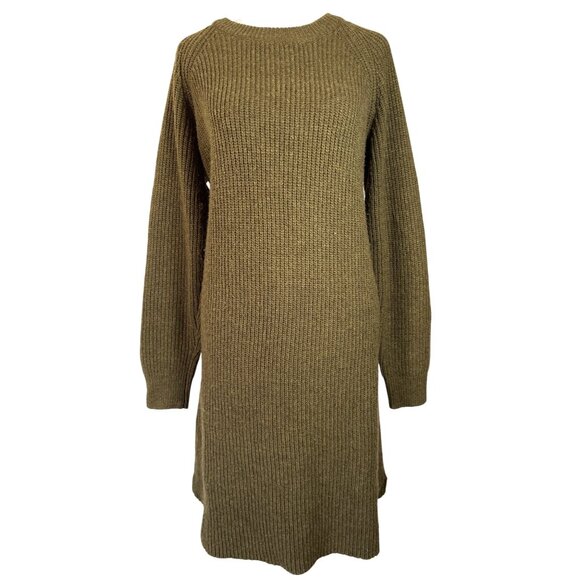 Madewell Dress Size Medium Green Ribbed Sweater Long Sleeve Crew Neck Fall Vibe - Picture 1 of 8